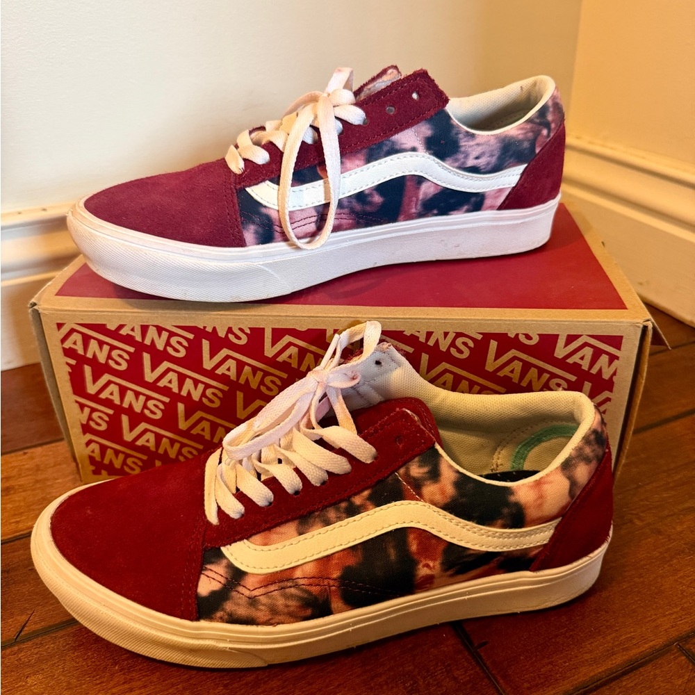 Vans Red and Artistic Pattern Sneakers